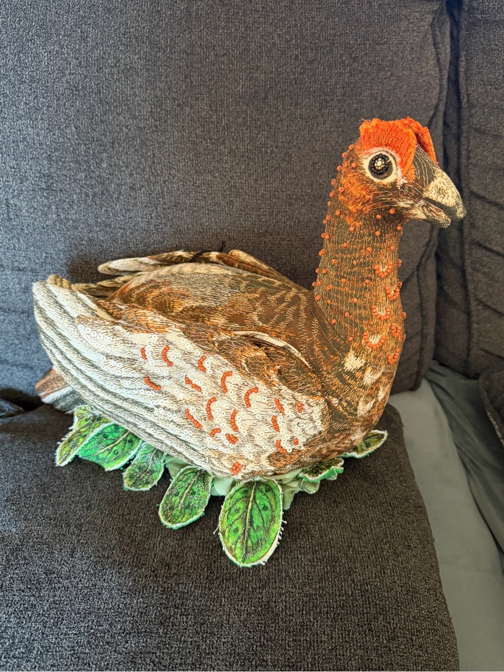 Handcrafted Brown & Orange grouse Decorative Bird pillow for Home